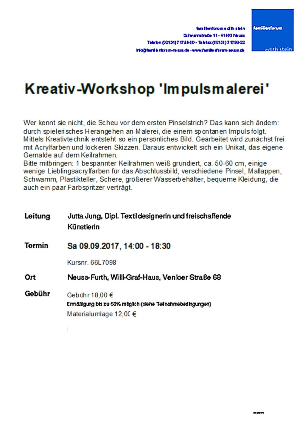 Edith Stein Haus - Impulsmalerei - Kursdozentin Jutta Jung