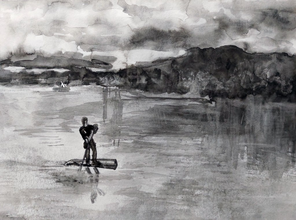 Grisaille Technik: Unterbacher See&nbsp;Malerei