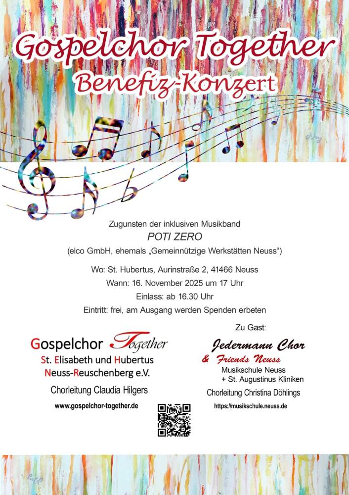 Konzertplakat

Gospelchor "Together" Benefizkonzert Nov. 2025